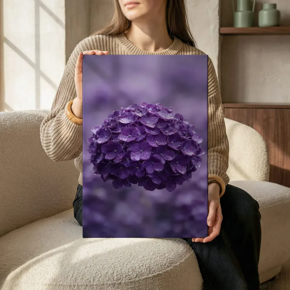 Sfeerimpressie: Hortensia in na de regen, dieppaars 4 terwijl het zittend wordt getoond