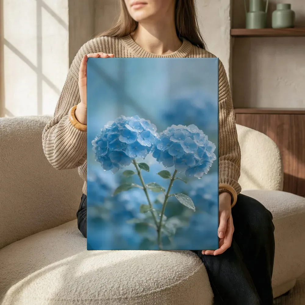 Sfeerimpressie: Hortensia in na de regen, hemelsblauw 4 terwijl het zittend wordt getoond