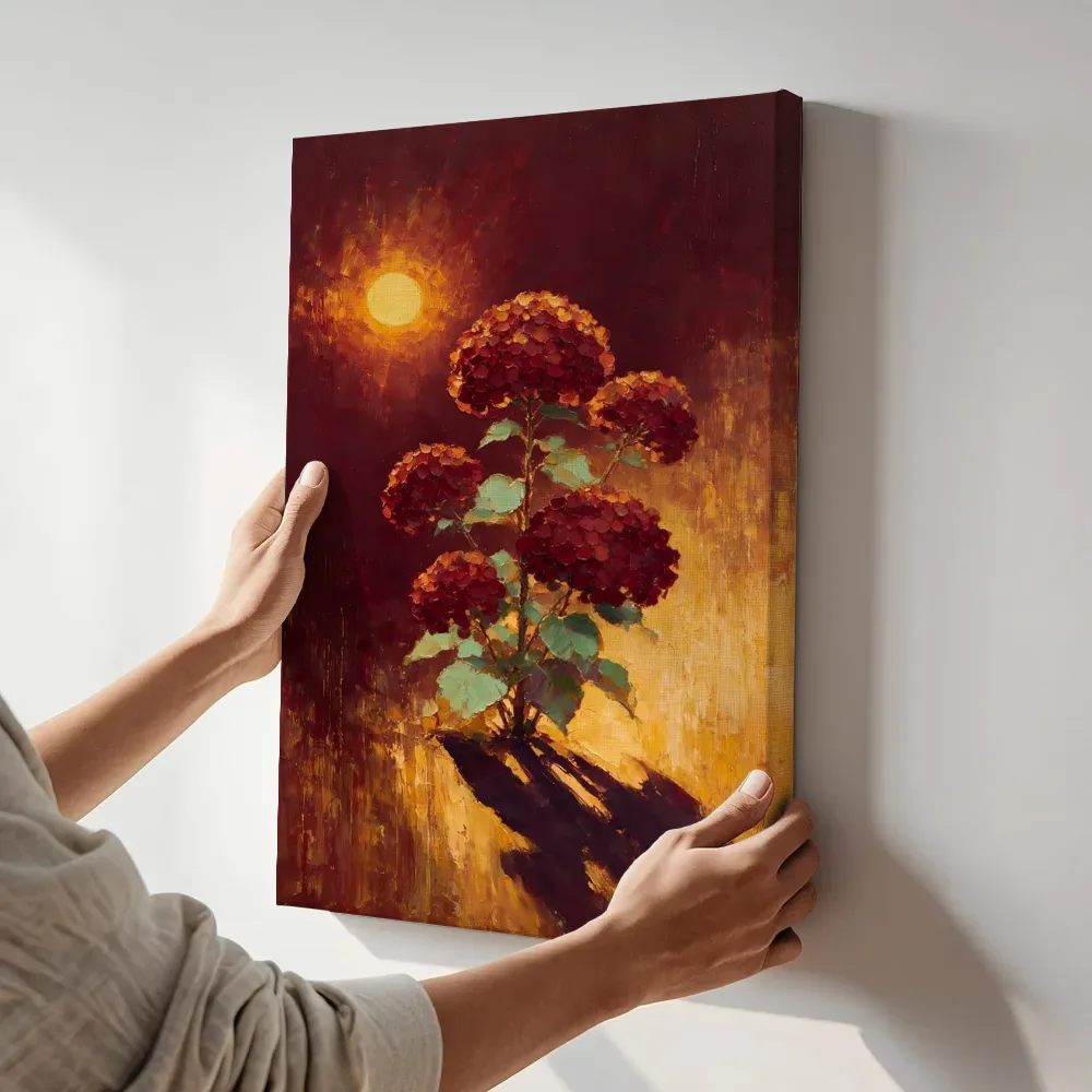 Sfeerimpressie: Hortensia in wijnmint terwijl het aan de muur wordt gehangen