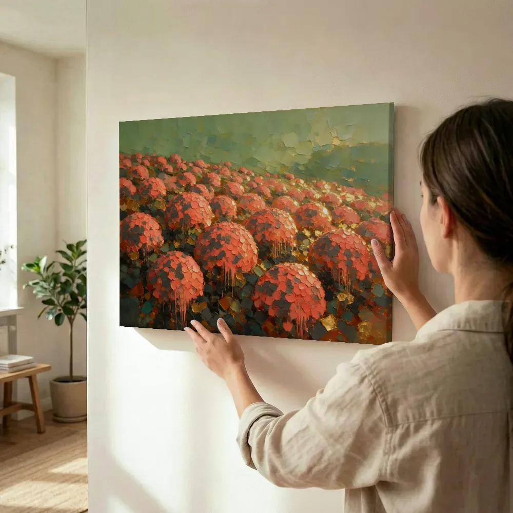 Sfeerimpressie: Hortensia op de helling in antracietkoraal terwijl het wordt opgehangen
