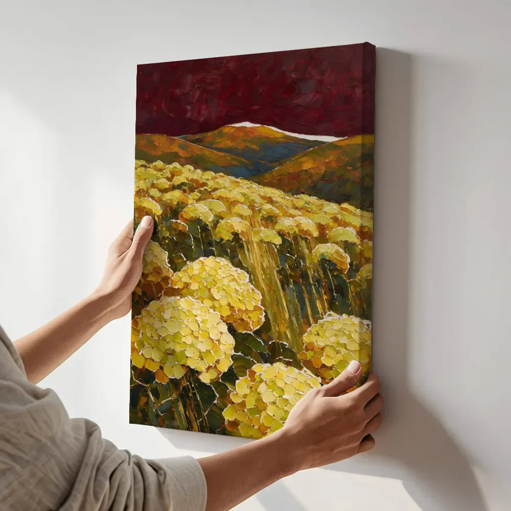 Sfeerimpressie: Hortensia op de helling in citroen terwijl het aan de muur wordt gehangen