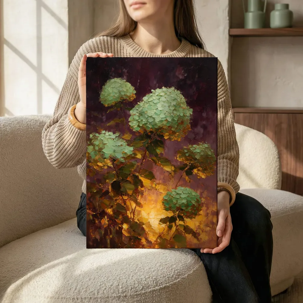 Sfeerimpressie: Hortensia tegen de lucht in mint terwijl het zittend wordt getoond