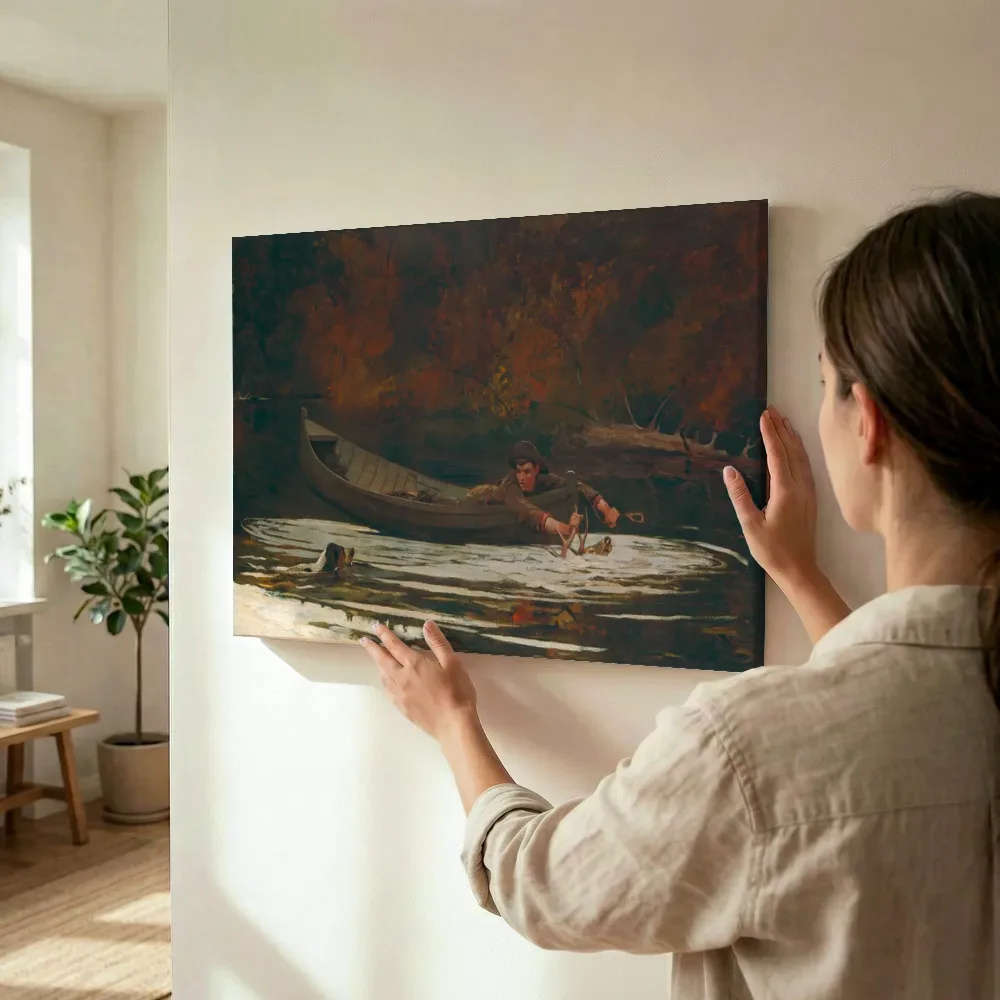 Sfeerimpressie: Jachthond en jager van Winslow Homer terwijl het wordt opgehangen