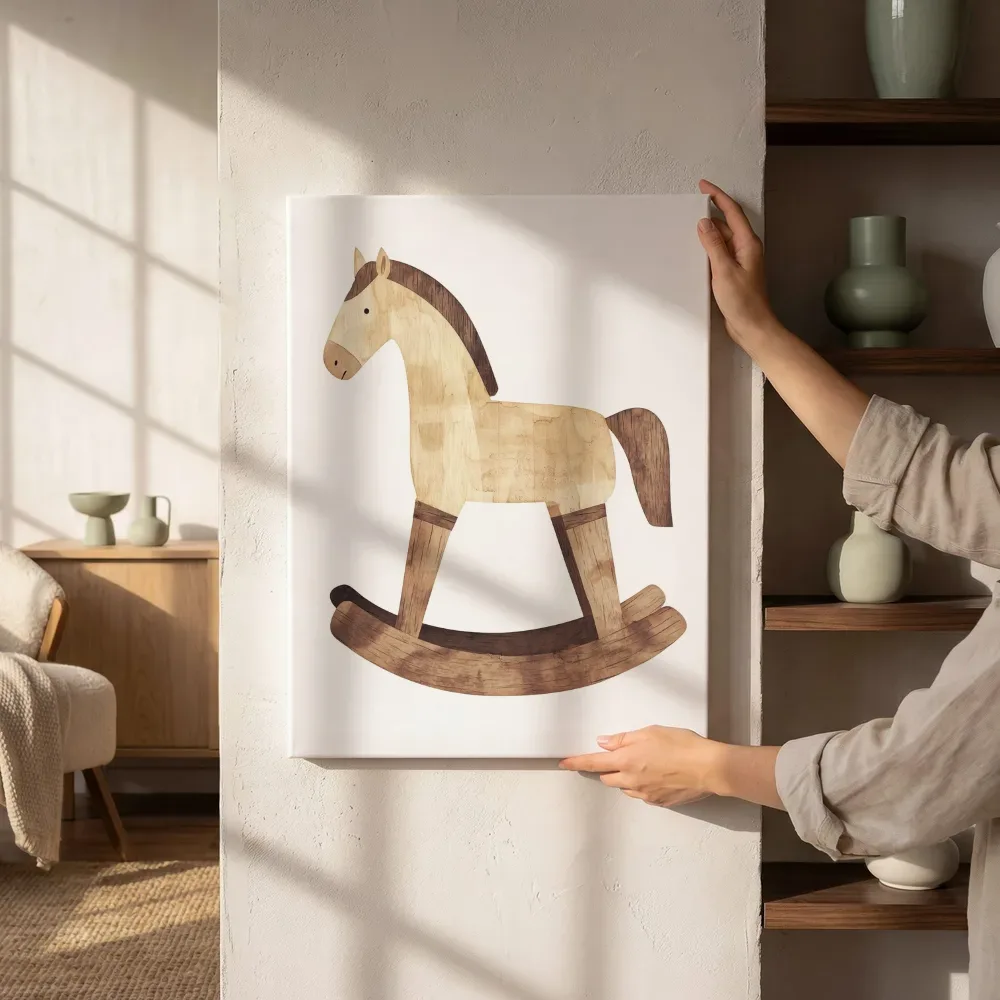 Sfeerimpressie: Houten hobbelpaard naast de kast