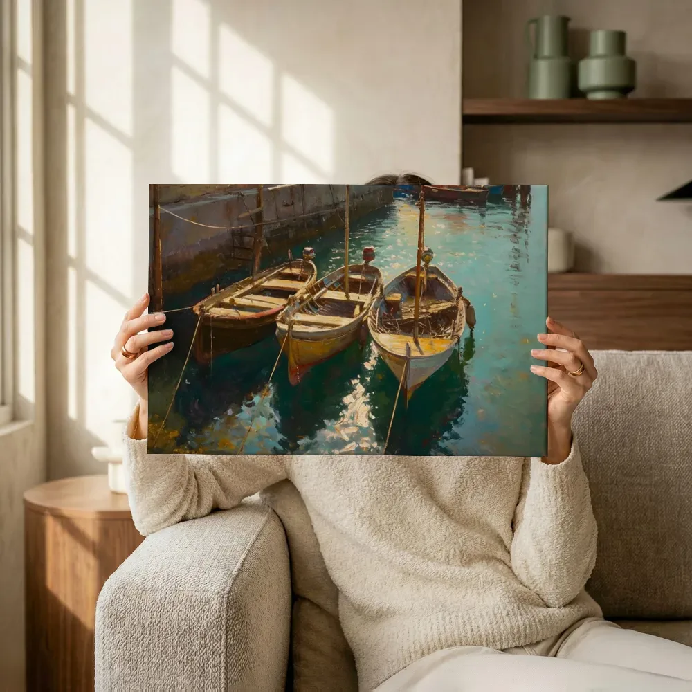 Sfeerimpressie: Houten roeiboten in de haven terwijl het omhoog wordt gehouden