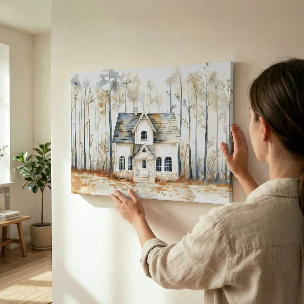 Sfeerimpressie: Huis in het berkenbos terwijl het wordt opgehangen