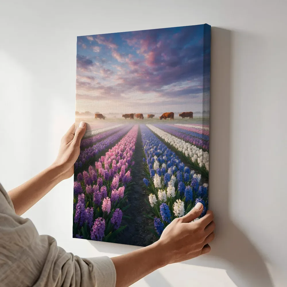 Sfeerimpressie: Hyacint bij de ochtendmist 4 terwijl het aan de muur wordt gehangen