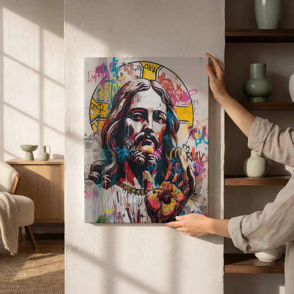 Sfeerimpressie: Icoon in streetart stijl naast de kast
