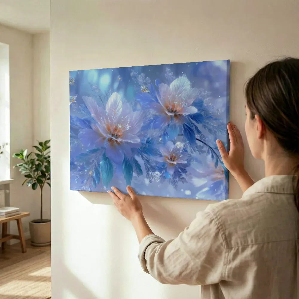 Sfeerimpressie: IJsbloemen in blauwe mist terwijl het wordt opgehangen
