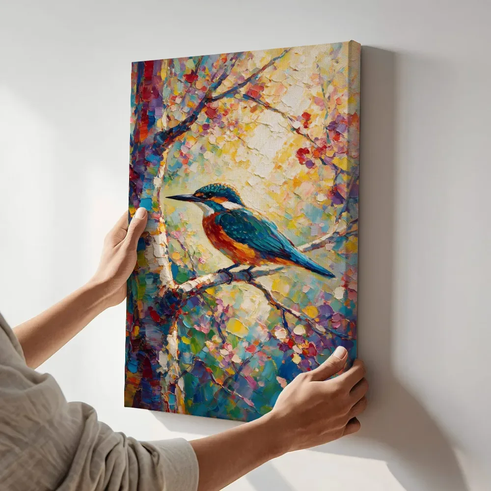 Sfeerimpressie: IJsvogel op een tak terwijl het aan de muur wordt gehangen