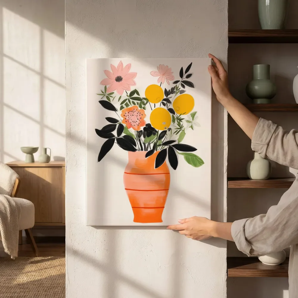 Sfeerimpressie: Illustratief boeket met sinaasappels en citrusfruit naast de kast