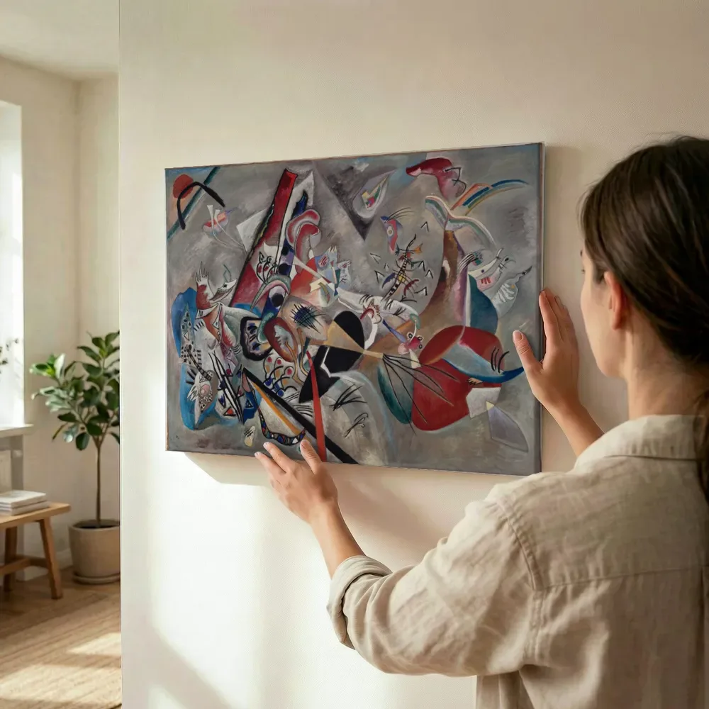 Sfeerimpressie: In het grijs van Wassily Kandinsky terwijl het wordt opgehangen