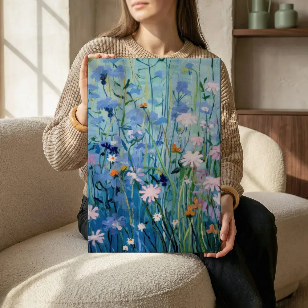 Sfeerimpressie: Blauwe bloemenweide terwijl het zittend wordt getoond