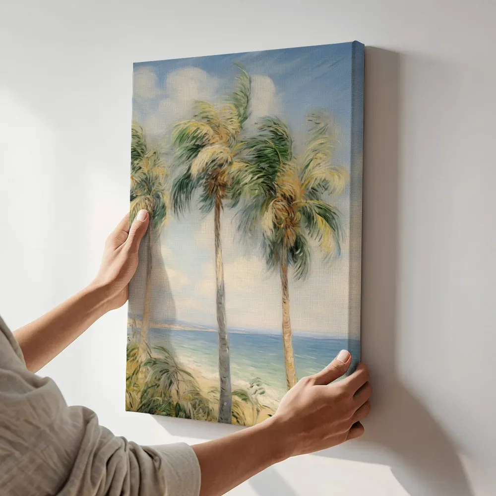 Sfeerimpressie: Palmbomen aan de oceaan terwijl het aan de muur wordt gehangen