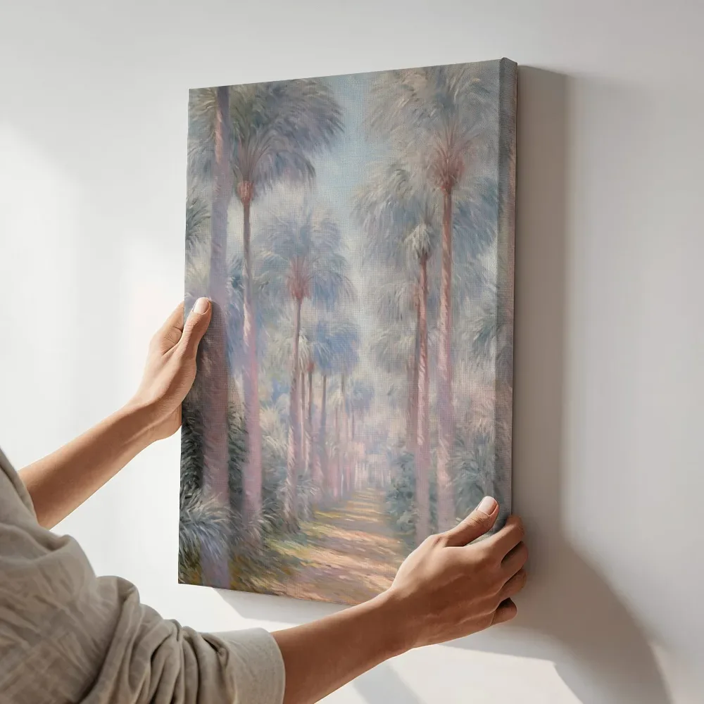 Sfeerimpressie: Palmenlaan in impressionistische stijl terwijl het aan de muur wordt gehangen