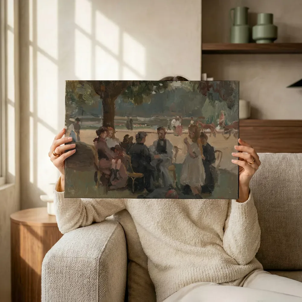 Sfeerimpressie: In het Bois de Boulogne bij Parijs van Isaac Israels terwijl het omhoog wordt gehouden