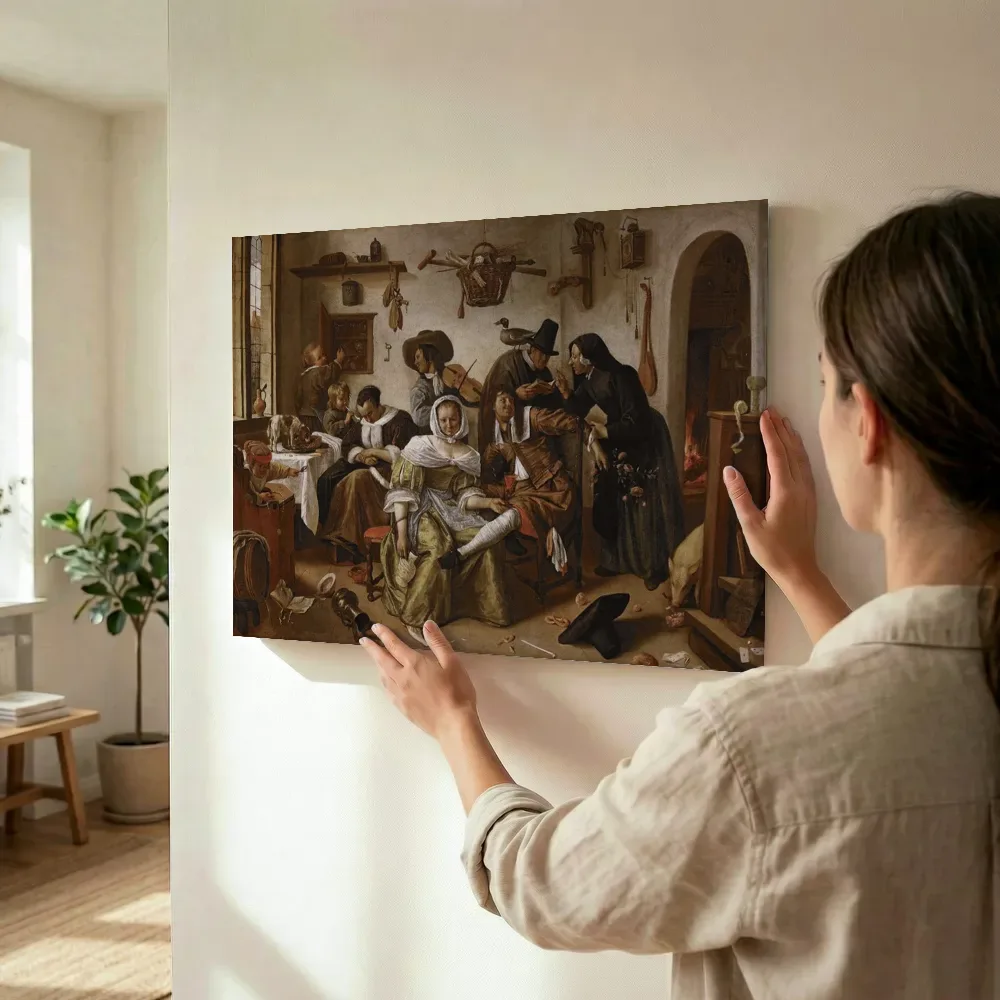 Sfeerimpressie: In Weelde Siet Toe van Jan Steen terwijl het wordt opgehangen