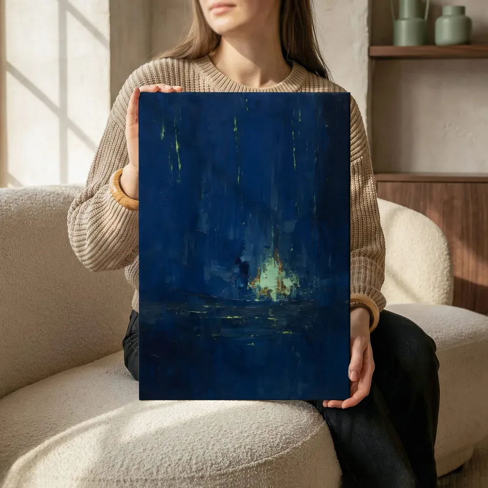 Sfeerimpressie: Indigo en mint met verre gloed terwijl het zittend wordt getoond
