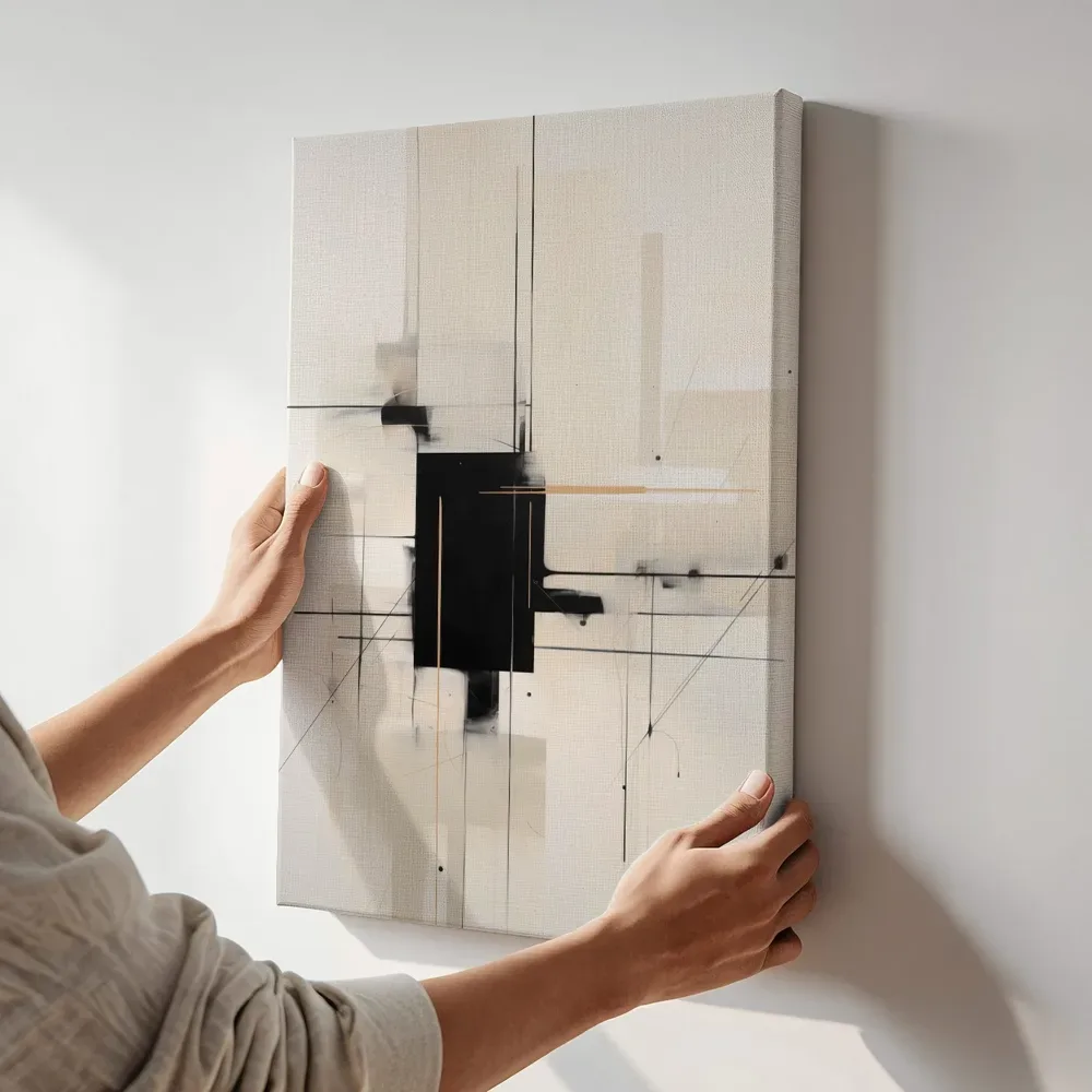 Sfeerimpressie: Inktzwarte regenlijnen terwijl het aan de muur wordt gehangen