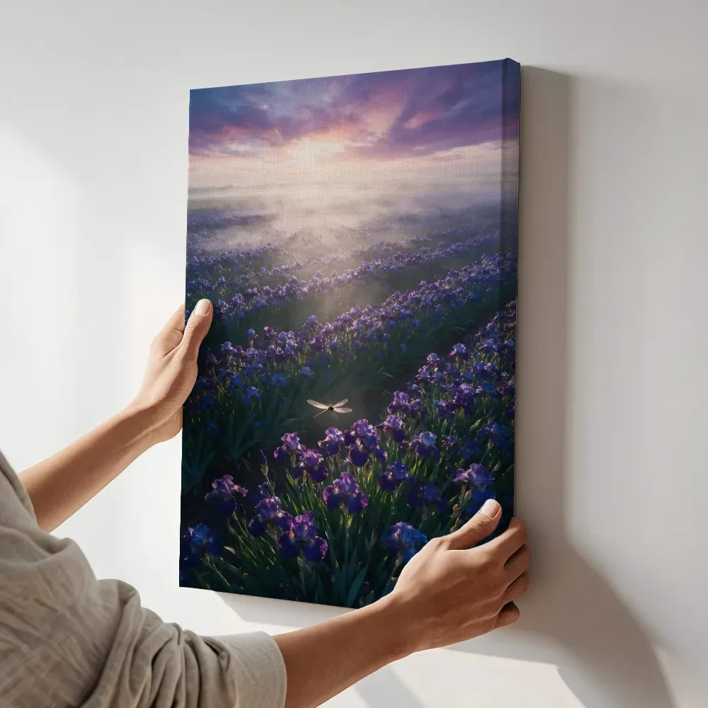 Sfeerimpressie: Iris bij de ochtendmist 2 terwijl het aan de muur wordt gehangen