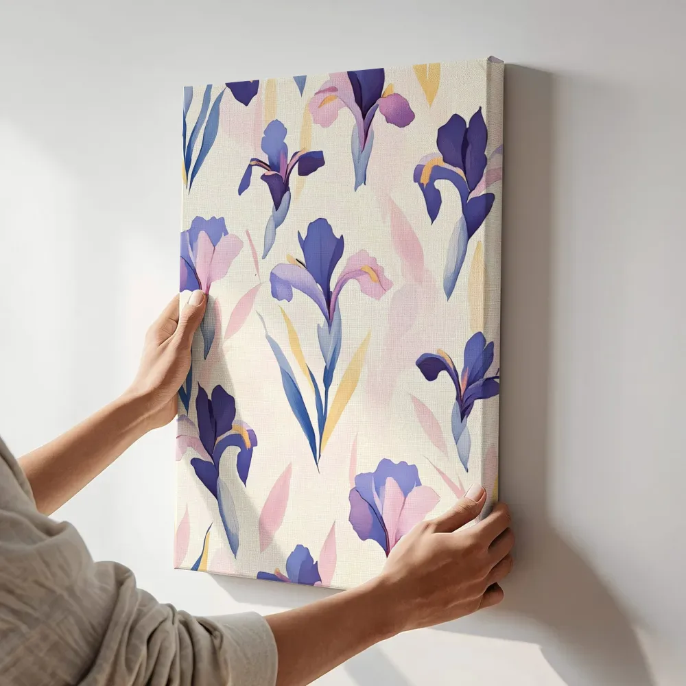 Sfeerimpressie: Iris bloemenpatroon terwijl het aan de muur wordt gehangen