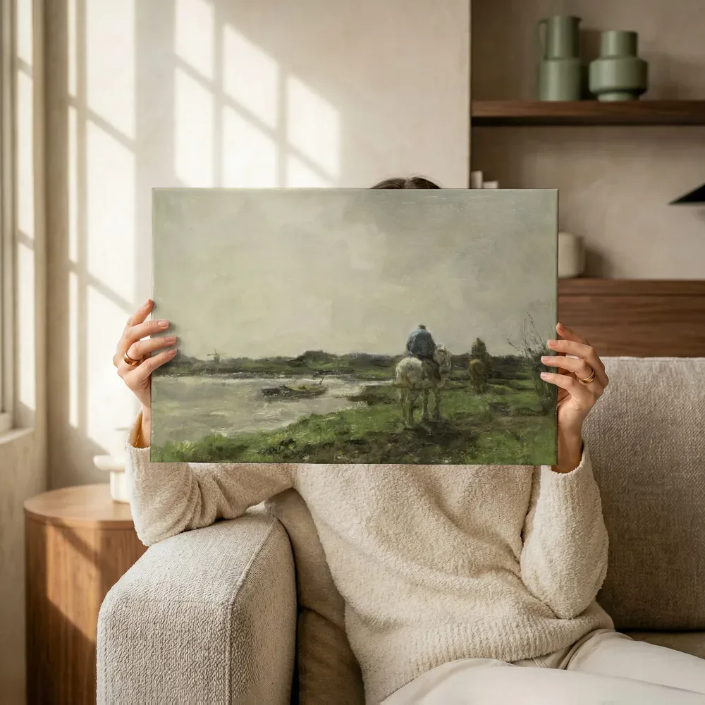 Sfeerimpressie: Jaagpad met wolken van Jacob Maris terwijl het omhoog wordt gehouden