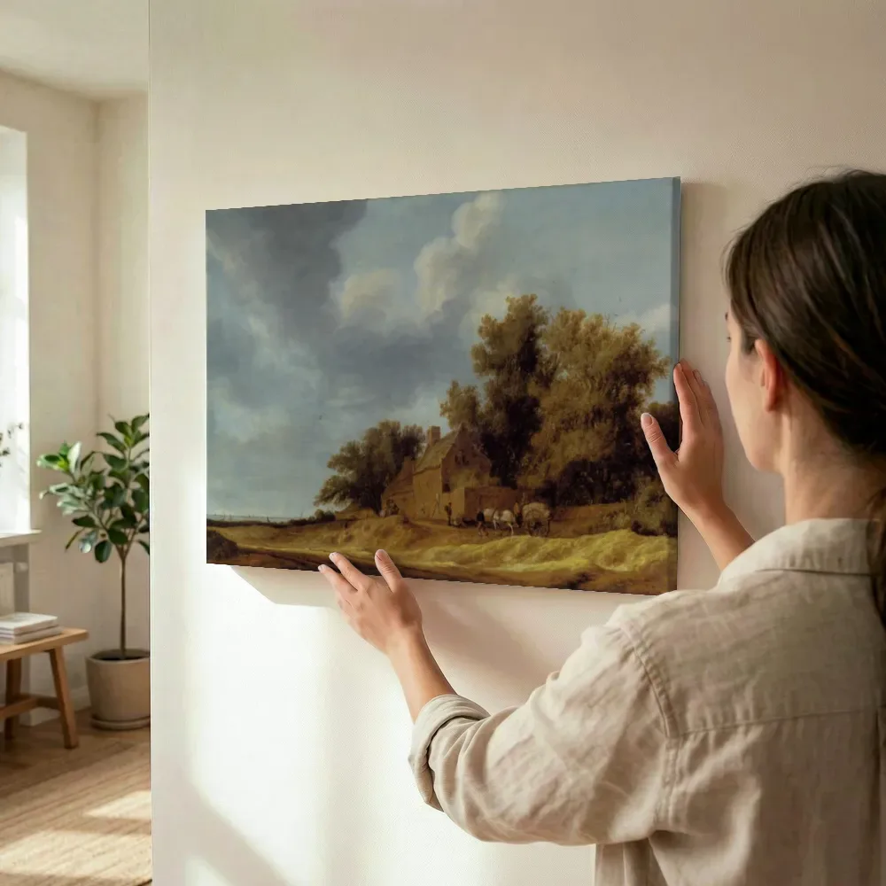 Sfeerimpressie: Jacobsz van landschaft van Salomon van Ruysdael terwijl het wordt opgehangen