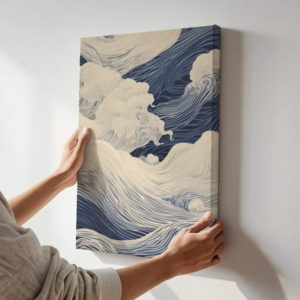 Sfeerimpressie: Golven in Japanse stijl terwijl het aan de muur wordt gehangen