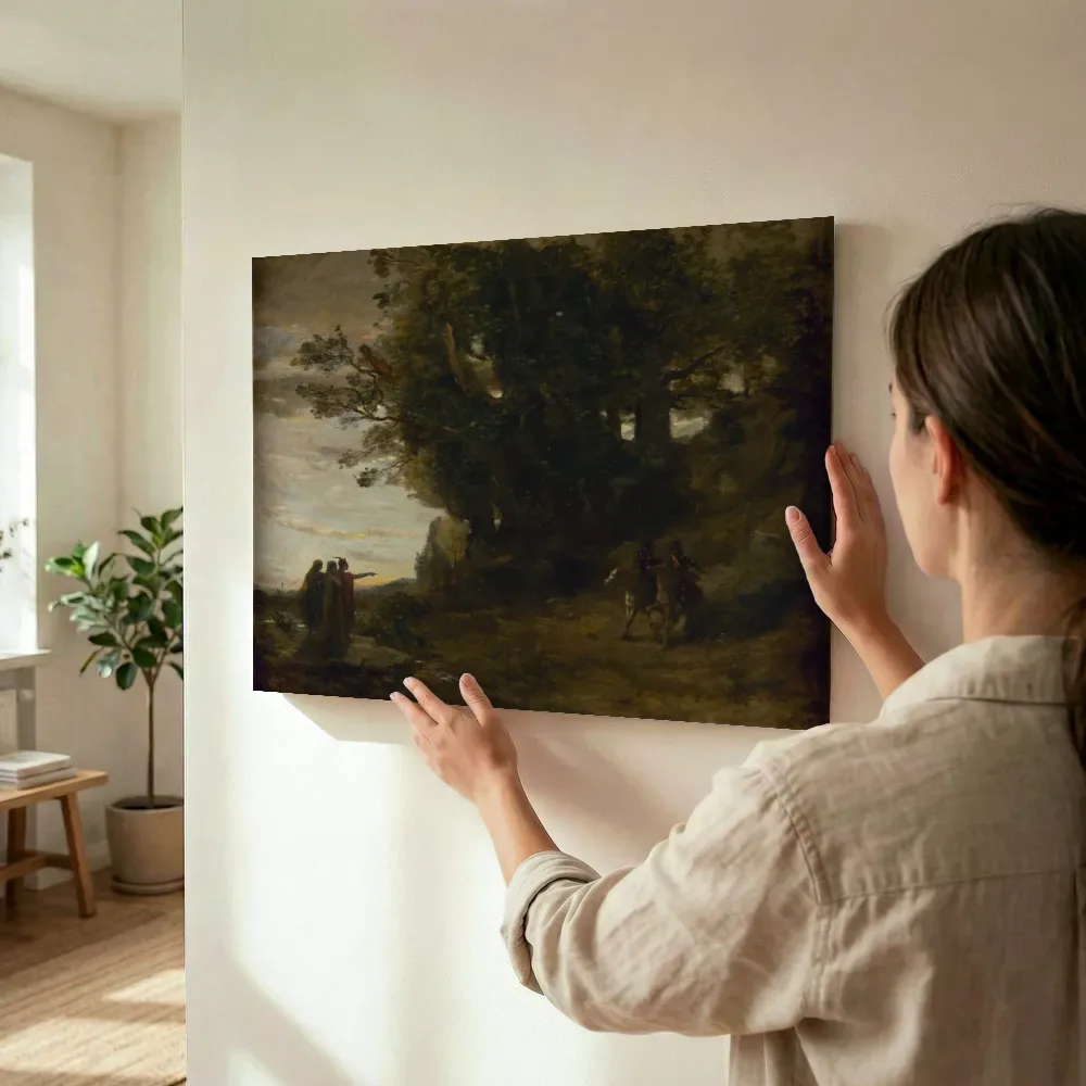 Sfeerimpressie: Jean Baptiste Camille Macbeth, paysage van Jean-Baptiste-Camille Corot terwijl het wordt opgehangen