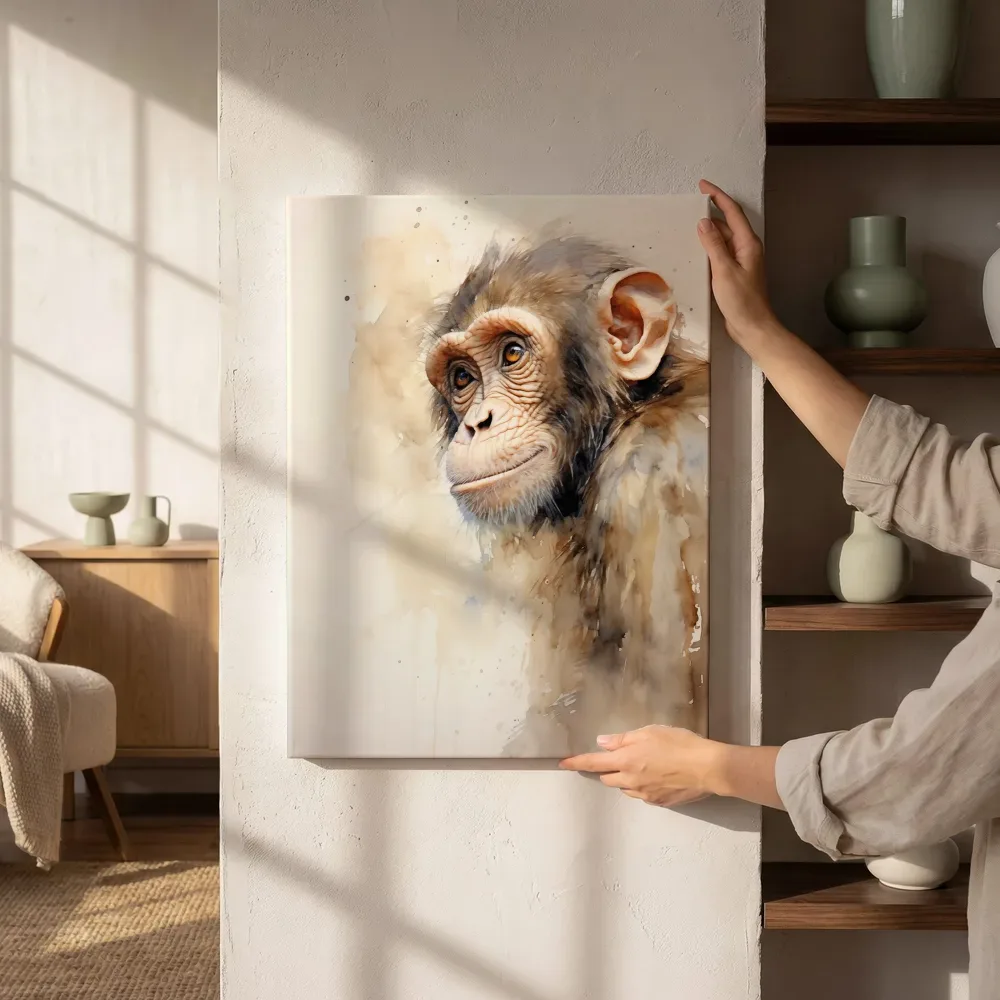 Sfeerimpressie: Portret van een jonge chimpansee naast de kast