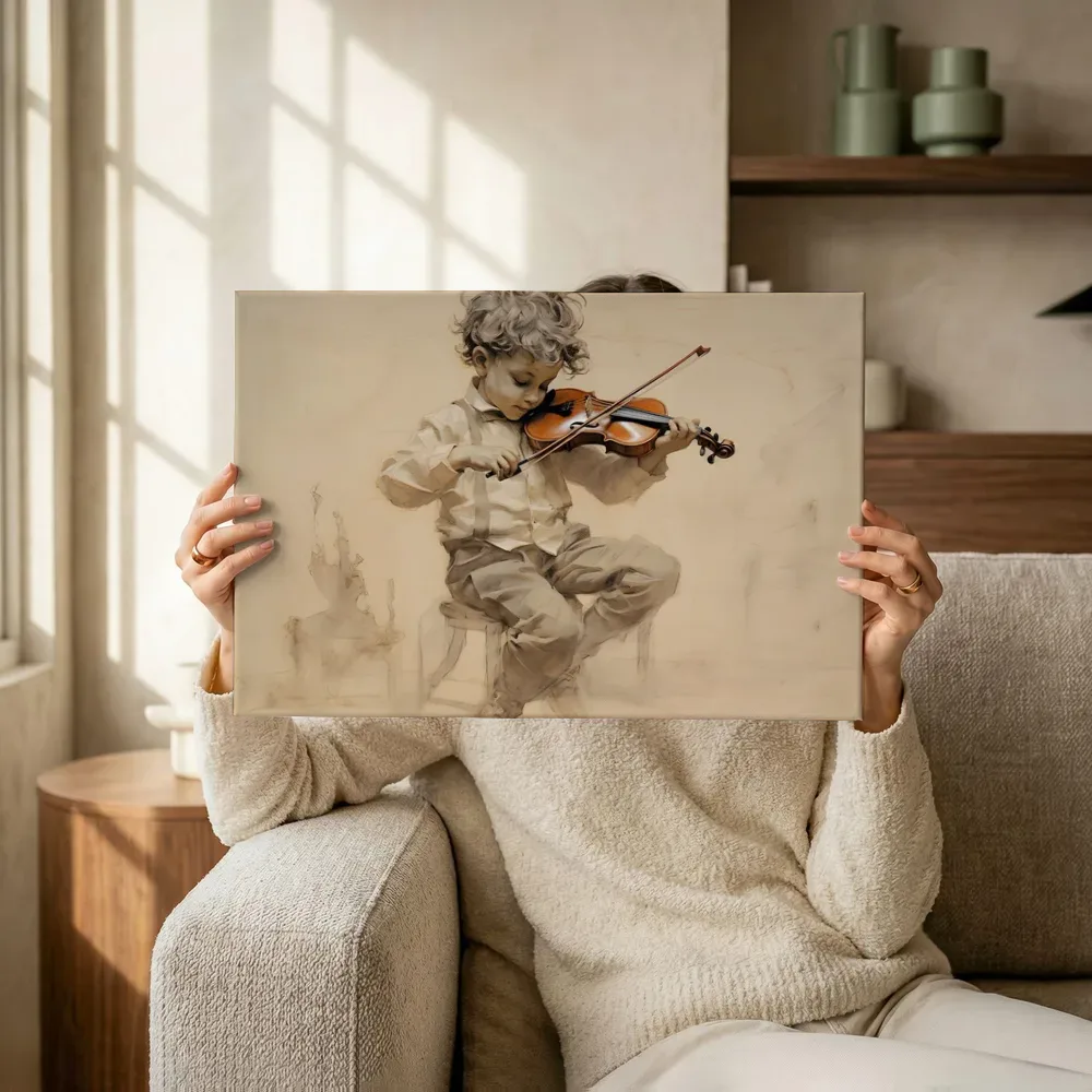 Sfeerimpressie: Jonge violist terwijl het omhoog wordt gehouden