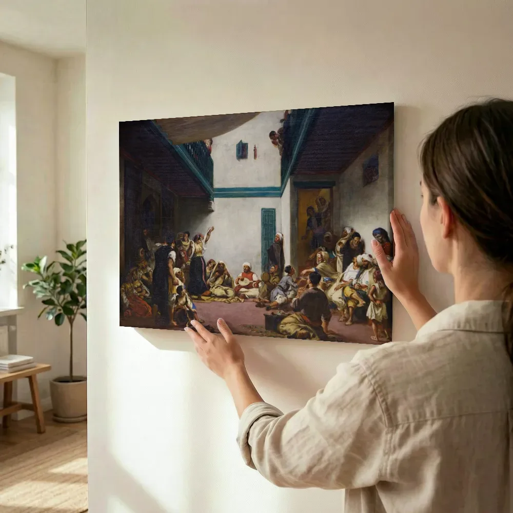 Sfeerimpressie: Joodse bruiloft in Marokko van Eugène Delacroix terwijl het wordt opgehangen