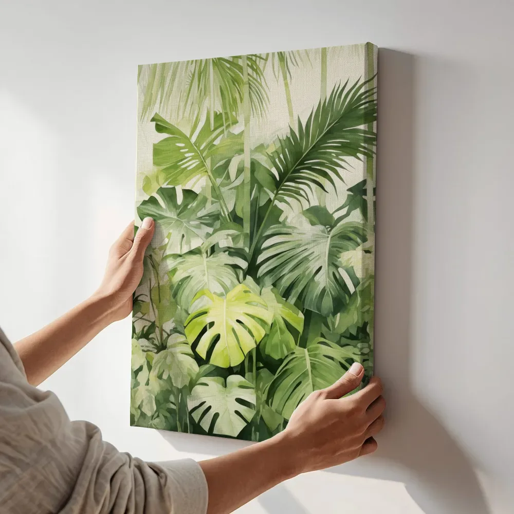 Sfeerimpressie: Jungle bladerdak van onderaf terwijl het aan de muur wordt gehangen