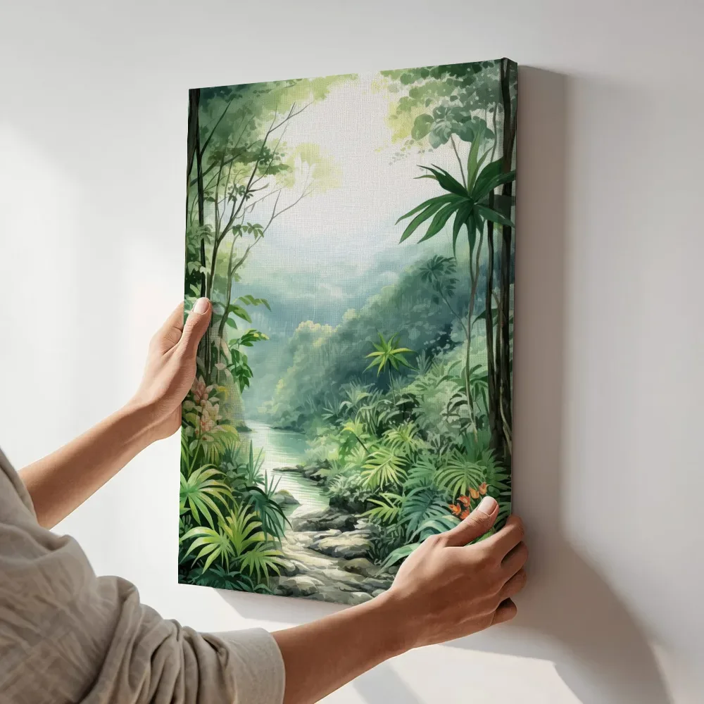 Sfeerimpressie: Jungle rivier met bloementooi terwijl het aan de muur wordt gehangen