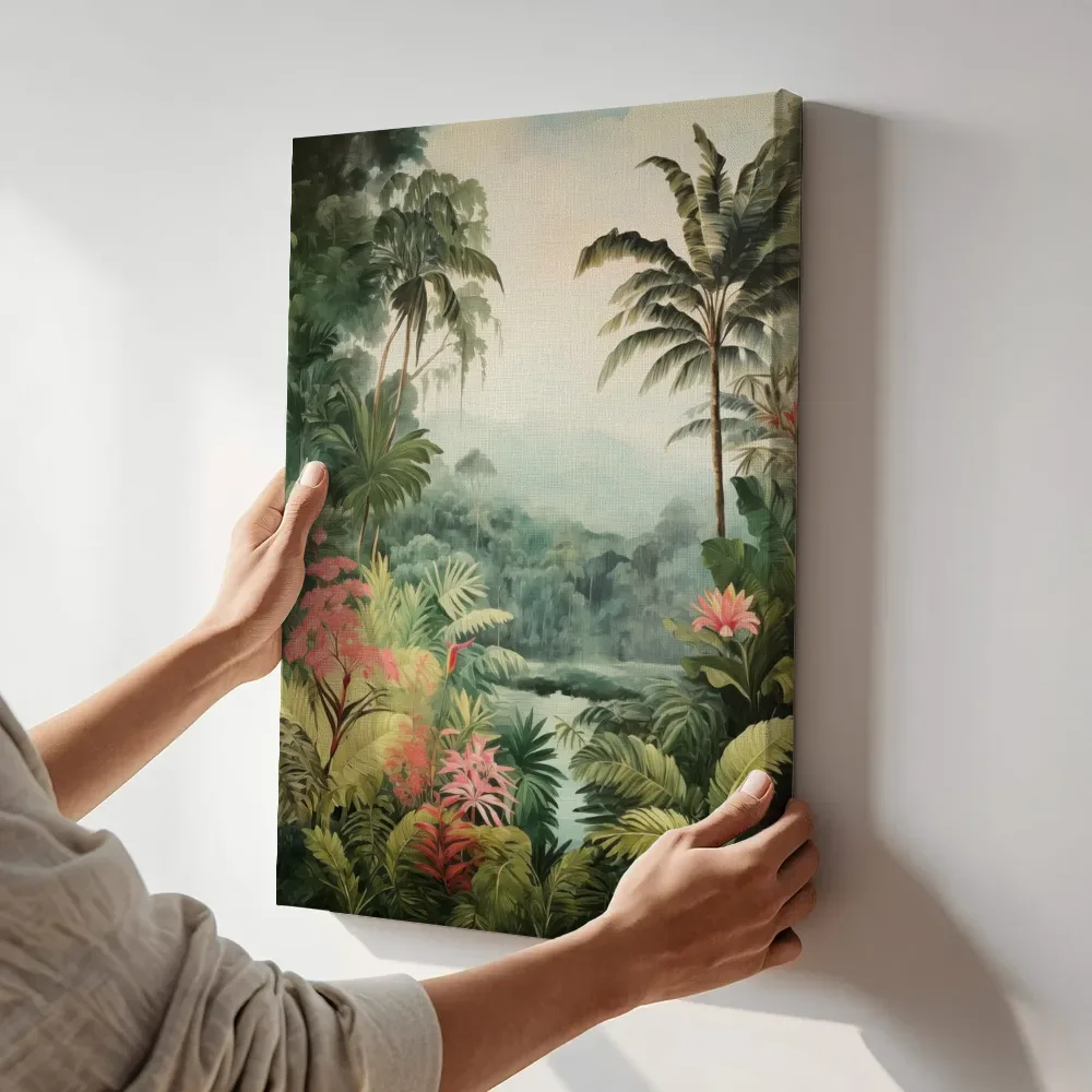 Sfeerimpressie: Jungle rivier panorama terwijl het aan de muur wordt gehangen