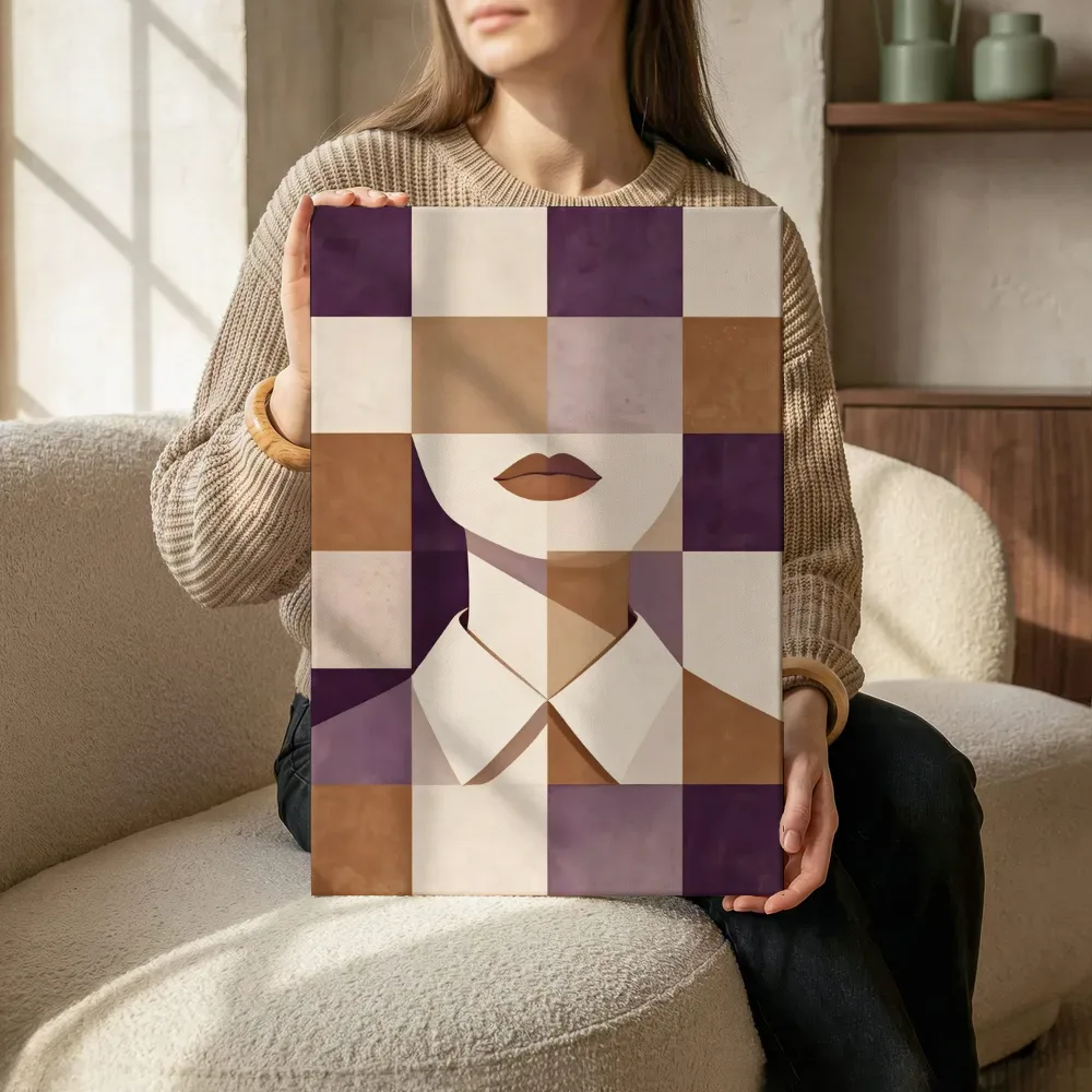 Sfeerimpressie: Kaaklijn en kraag in aubergine terwijl het zittend wordt getoond