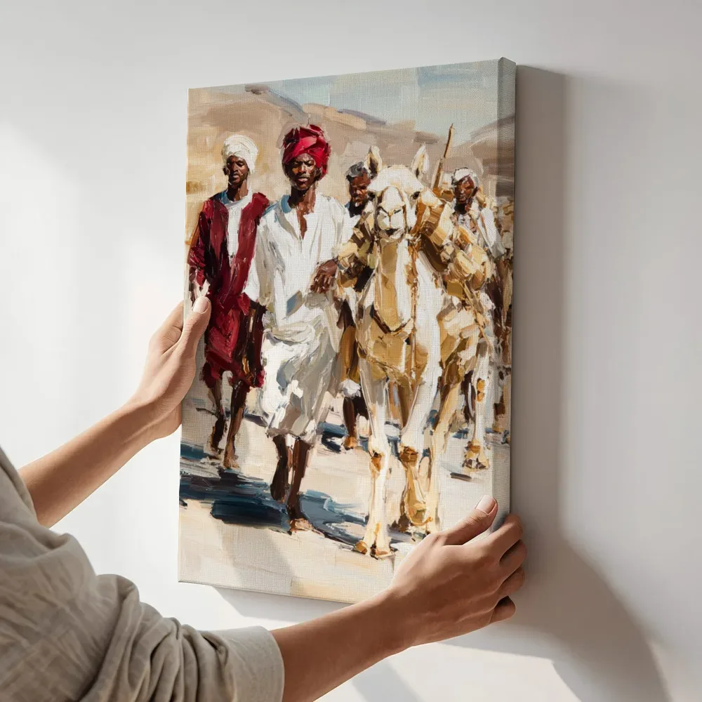 Sfeerimpressie: Kameelkaravaan terwijl het aan de muur wordt gehangen