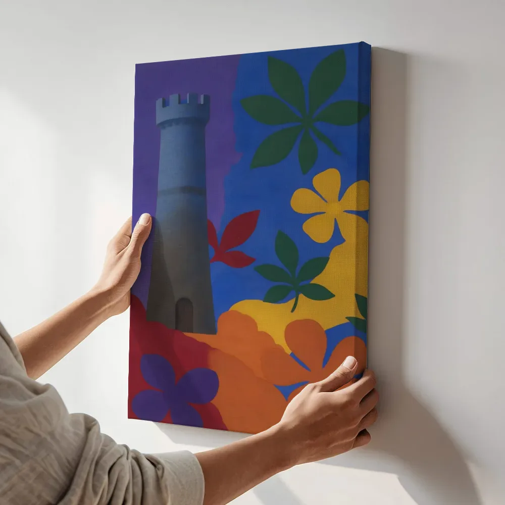 Sfeerimpressie: Kasteel in alle kleuren van de regenboog terwijl het aan de muur wordt gehangen