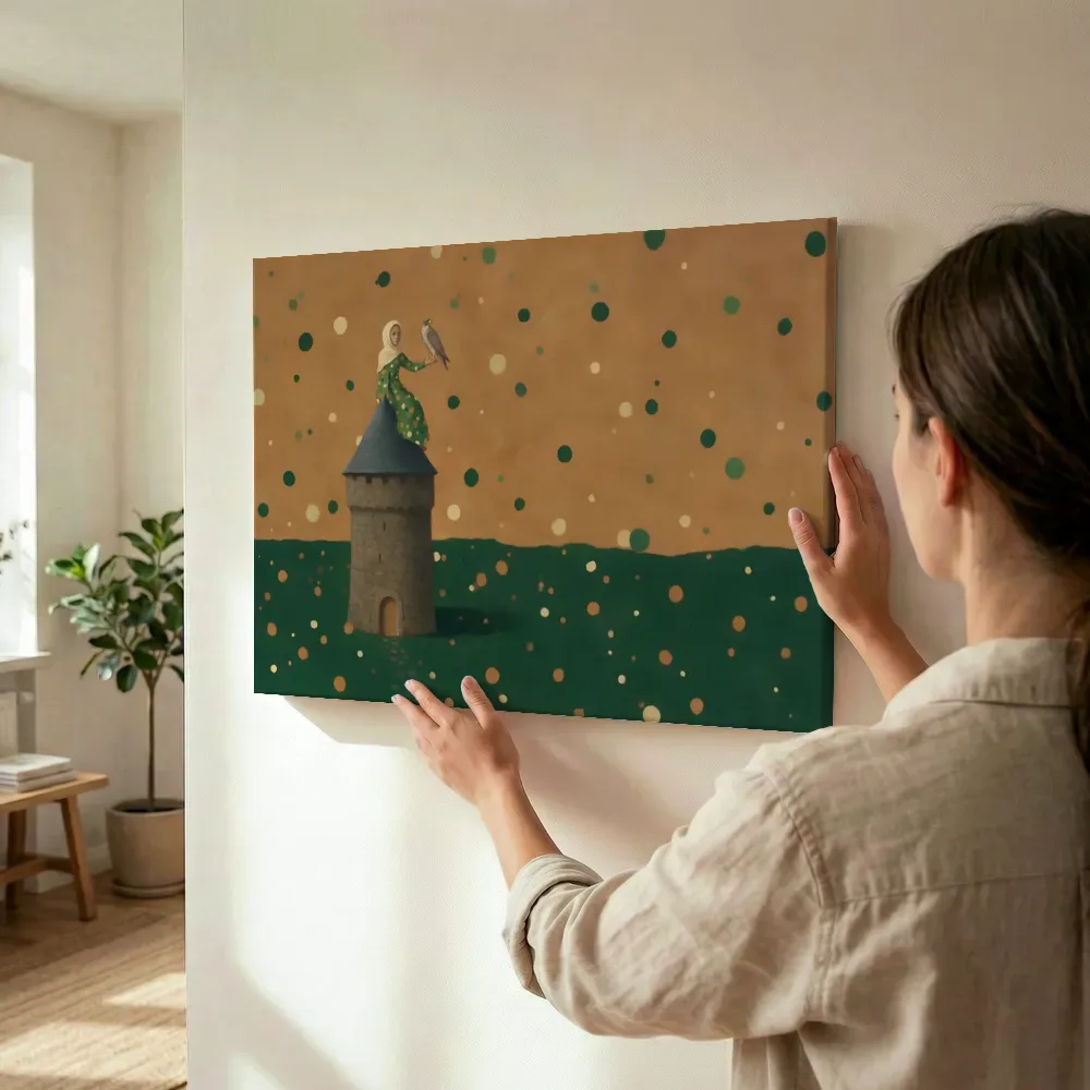 Sfeerimpressie: Kasteel in dennengroen en klei terwijl het wordt opgehangen