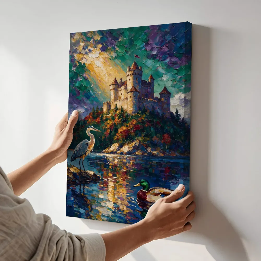 Sfeerimpressie: Kasteel diep in het volle beeld tegen een muur in de schaduw terwijl het aan de muur wordt gehangen