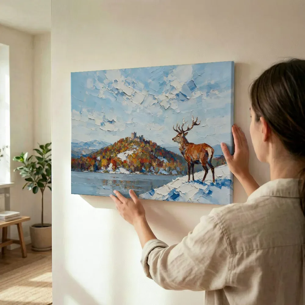 Sfeerimpressie: Kasteel donker in het vergezicht in de sneeuw terwijl het wordt opgehangen