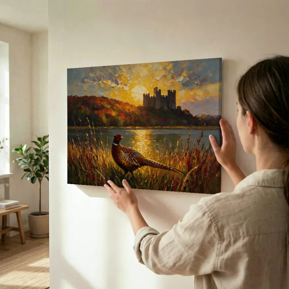 Sfeerimpressie: Kasteel in zacht tegenlicht tussen de grassen terwijl het wordt opgehangen