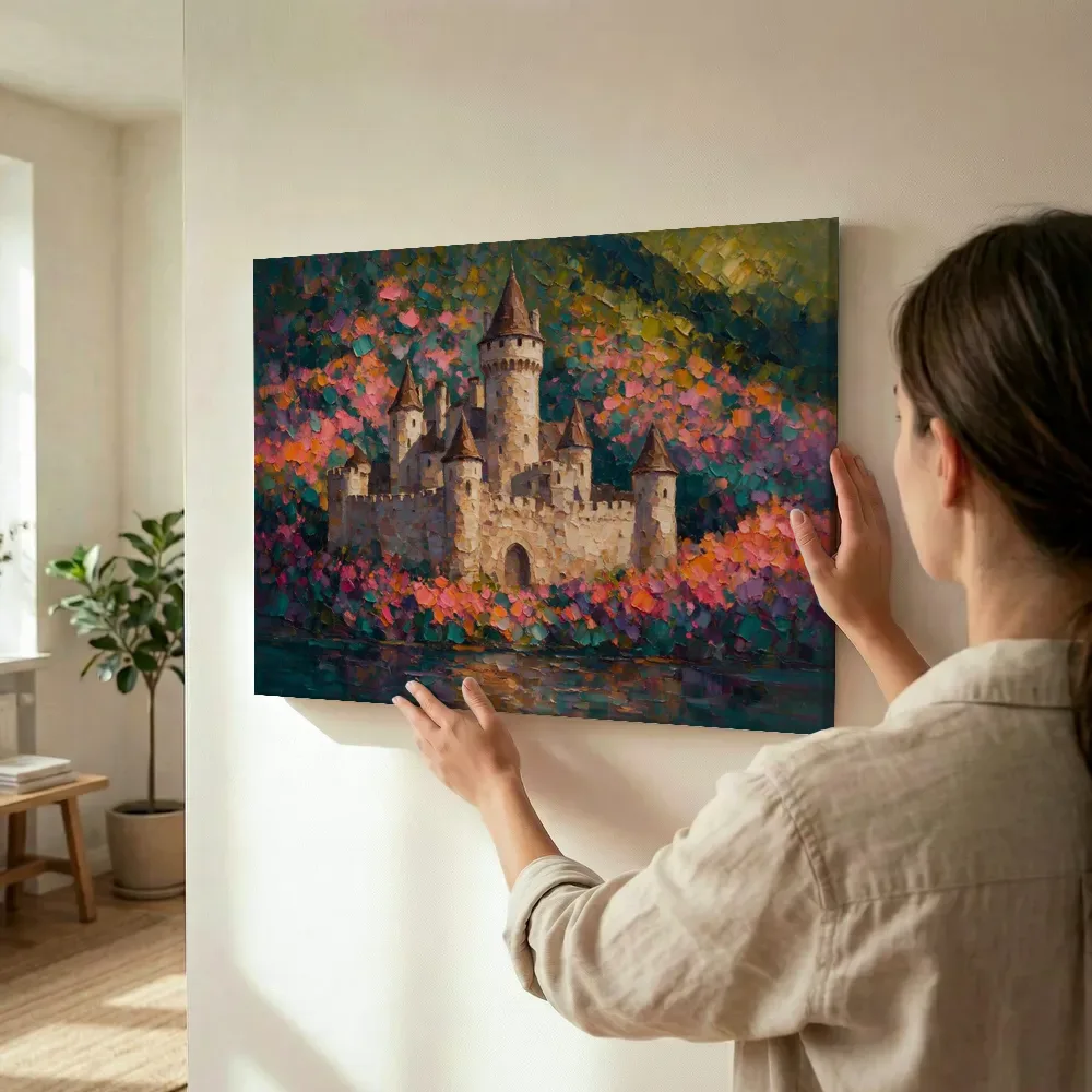 Sfeerimpressie: Kasteel van dichtbij warm in een bloementuin terwijl het wordt opgehangen