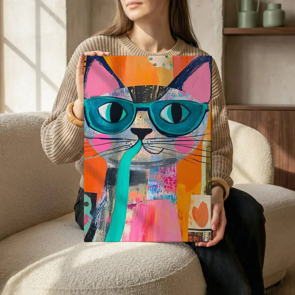 Sfeerimpressie: Kat met bril pop art naast de kast