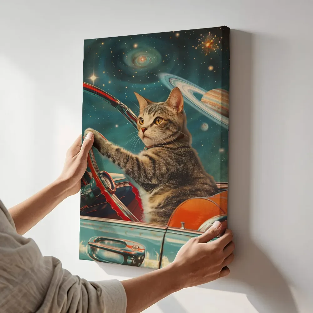 Sfeerimpressie: Kat rijdt door de ruimte terwijl het aan de muur wordt gehangen