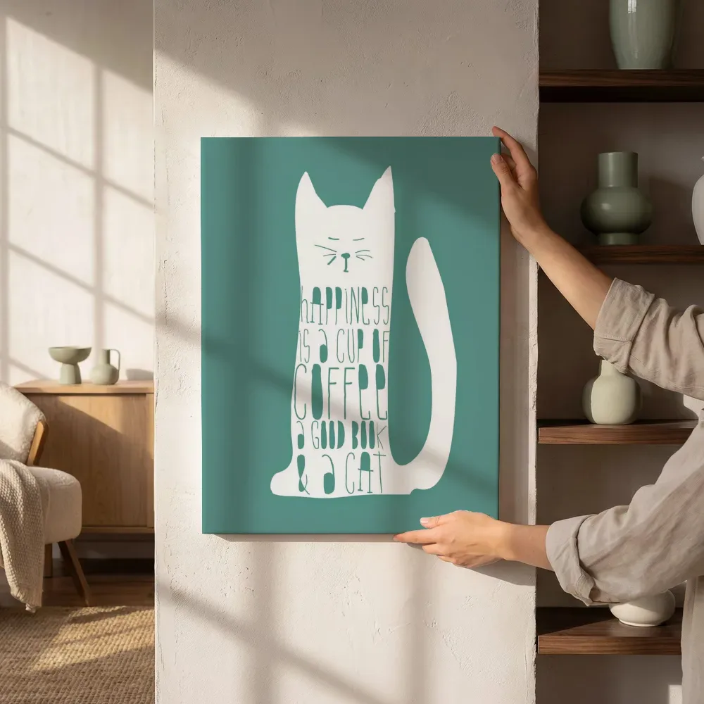 Sfeerimpressie: Kat silhouet met quote naast de kast