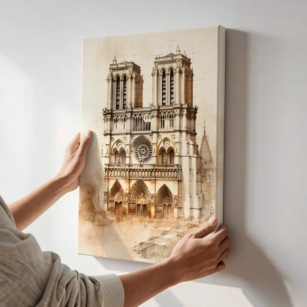 Sfeerimpressie: Kathedraal in sepia terwijl het aan de muur wordt gehangen