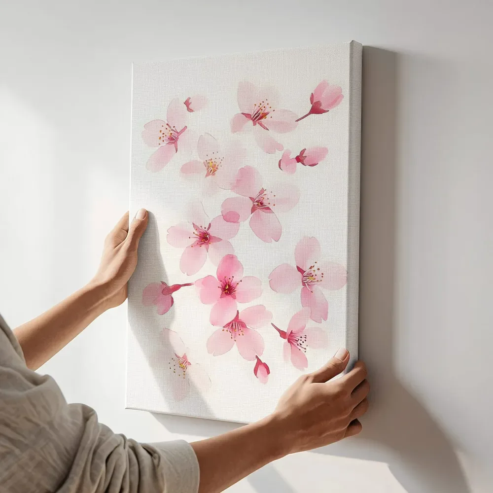 Sfeerimpressie: Kersenbloesem losse bloemen terwijl het aan de muur wordt gehangen