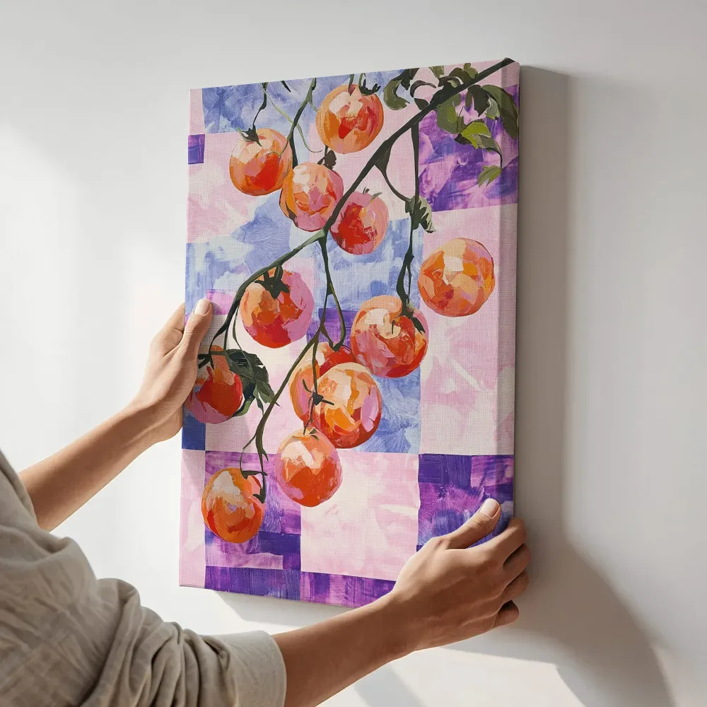 Sfeerimpressie: Kerstomaten aan de tros terwijl het aan de muur wordt gehangen