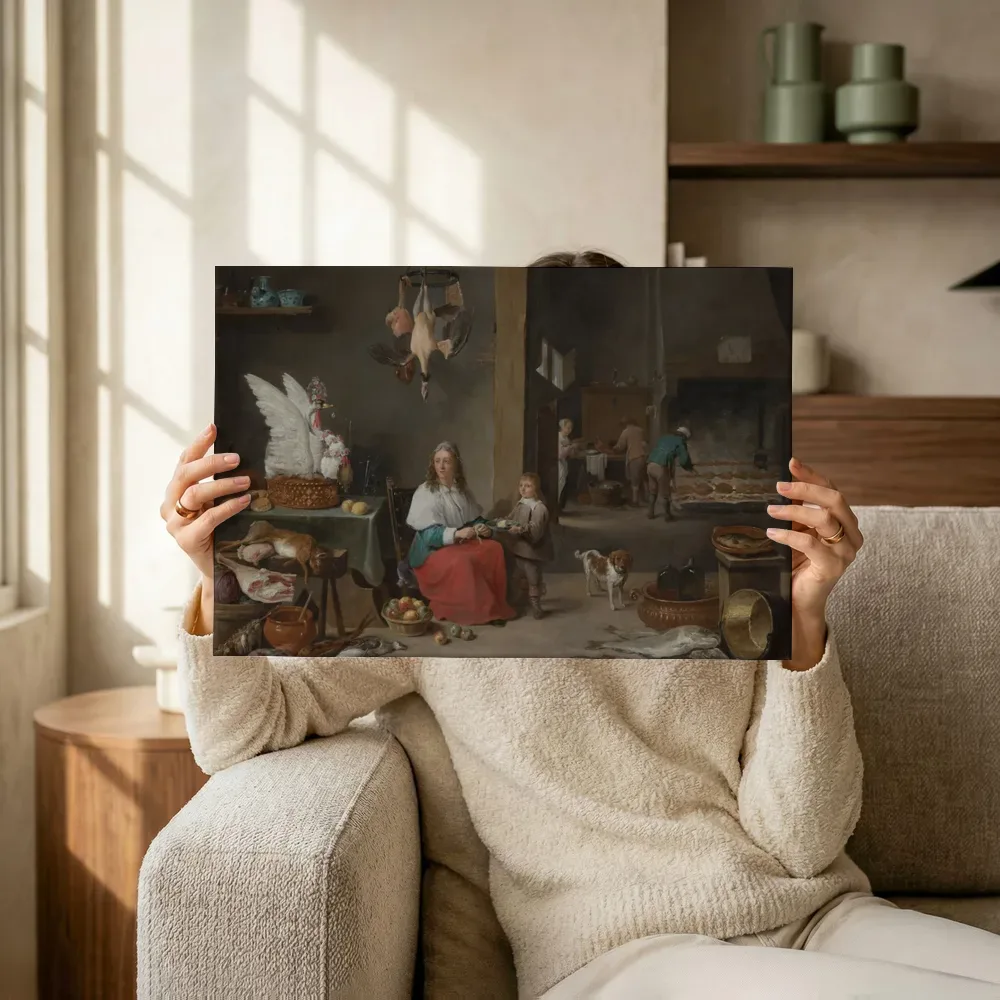 Sfeerimpressie: Keukeninterieur van David Teniers de Jonge terwijl het omhoog wordt gehouden